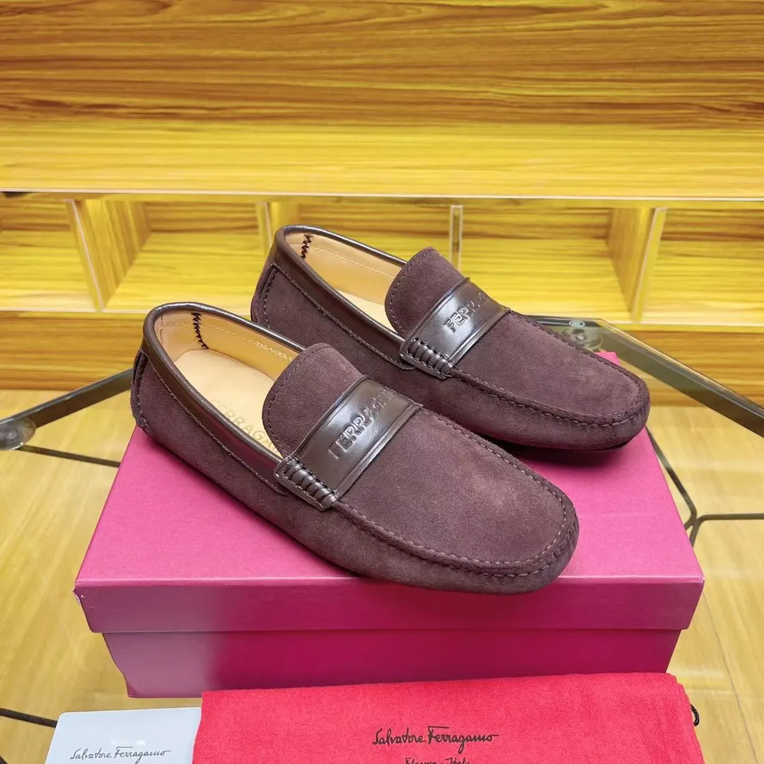 Men's shoes 💰560Ferragamo High-end quality 🔥 Coffee cow suede➕Cow leather lining Size 38-45